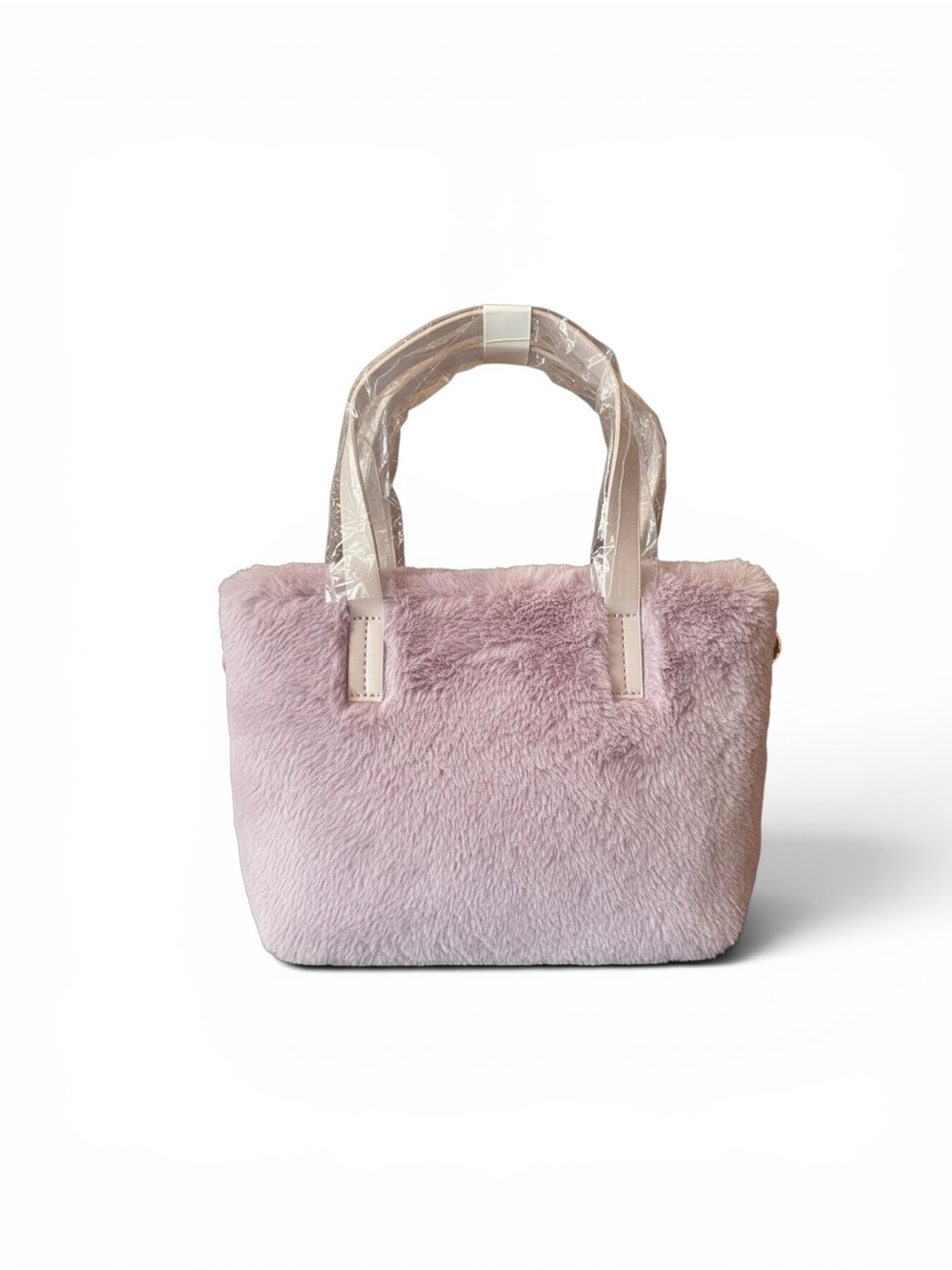 Plush New Bella Faux Fur Tote Bag - with Shoulder Strap Lavender/Grey